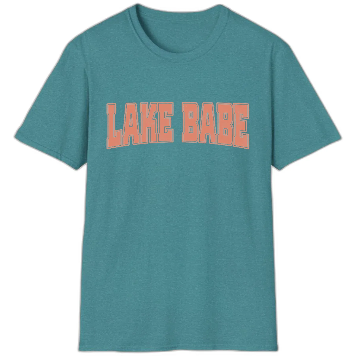 Lake Babe Text Design T-Shirt in Heather Galapagos Blue