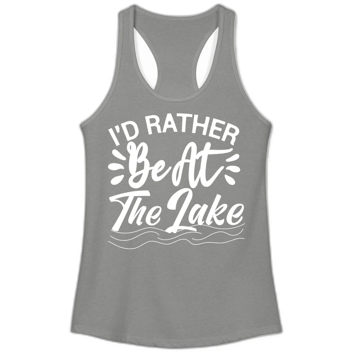 I'd Rather Be At The Lake Design Ladies Tank in Heather Grey