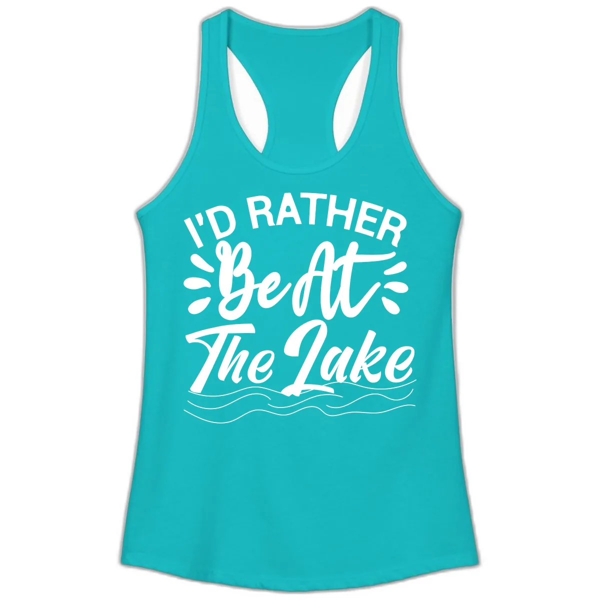 I'd Rather Be At The Lake Design Ladies Tank in Tahiti Blue