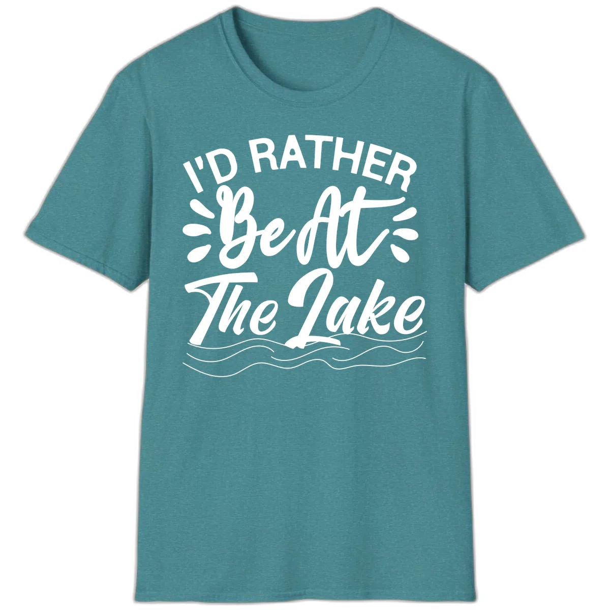 I'd Rather Be At The Lake Design T-Shirt in Heather Galapagos Blue