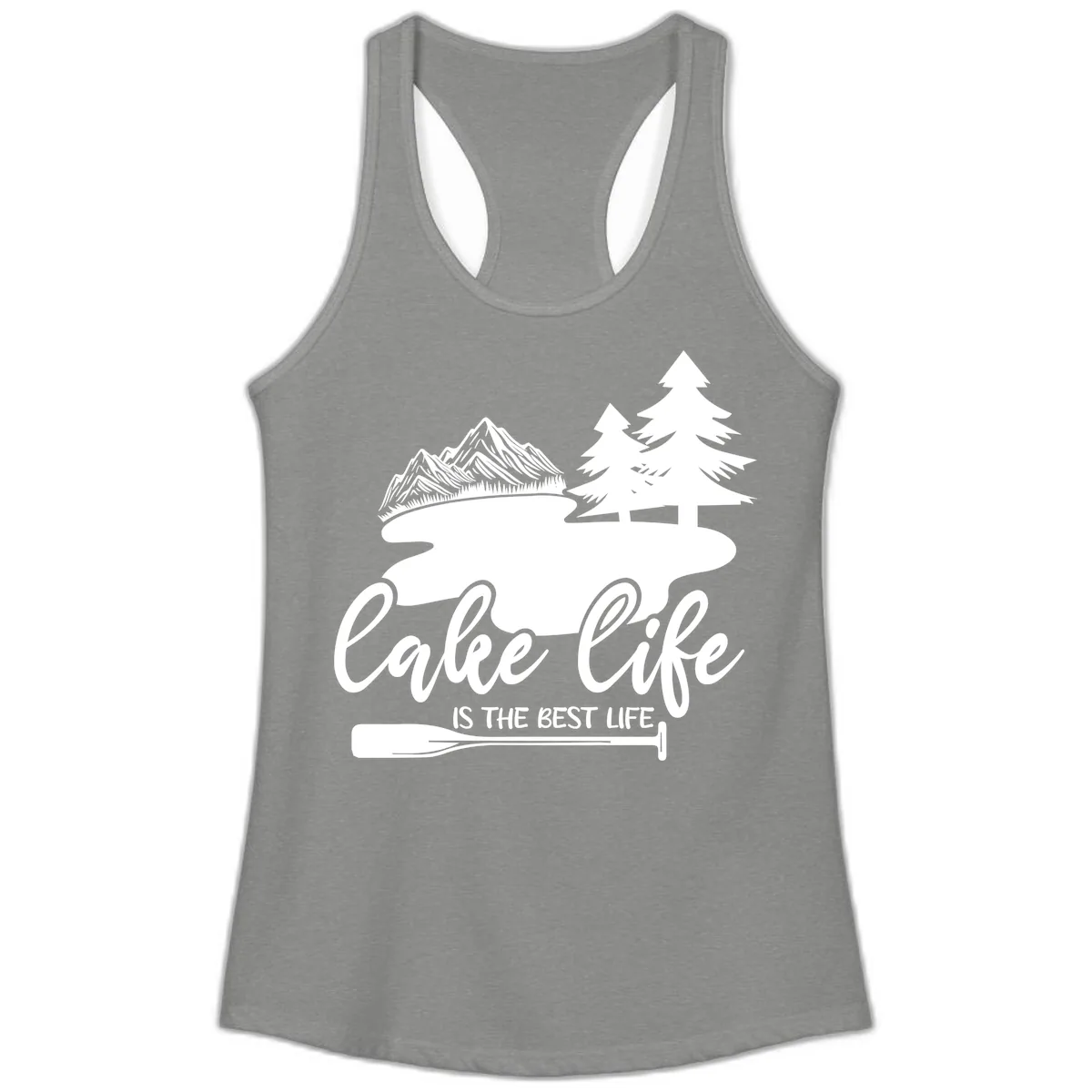 Lake Life Is The Best Life Design Ladies Tank in Heather Grey