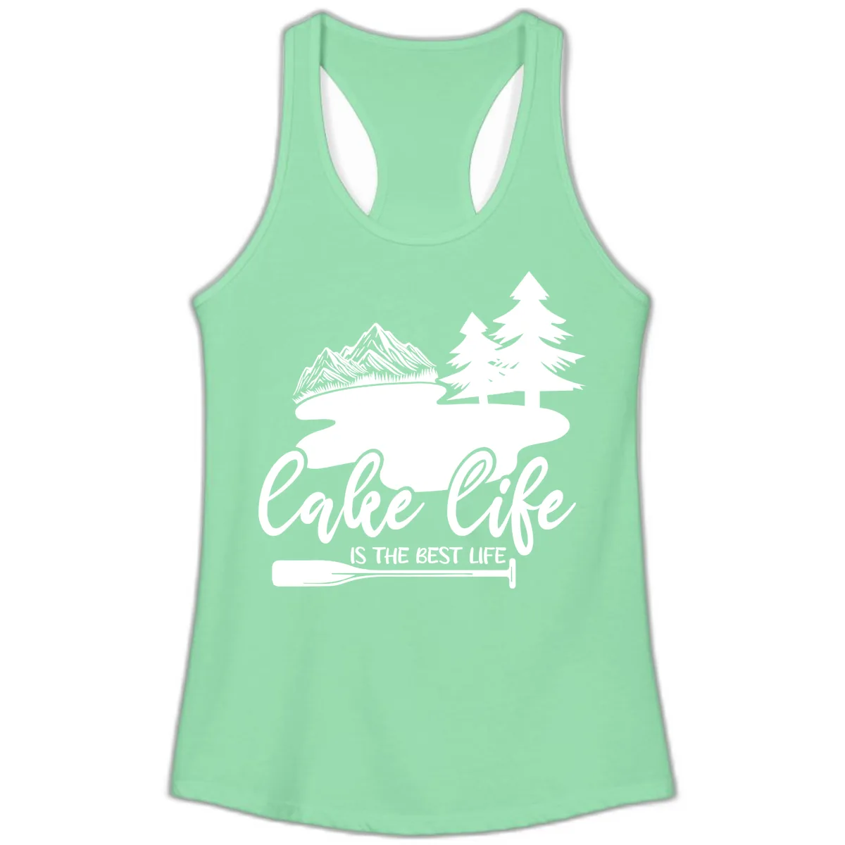 Lake Life Is The Best Life Design Ladies Tank in Solid Mint