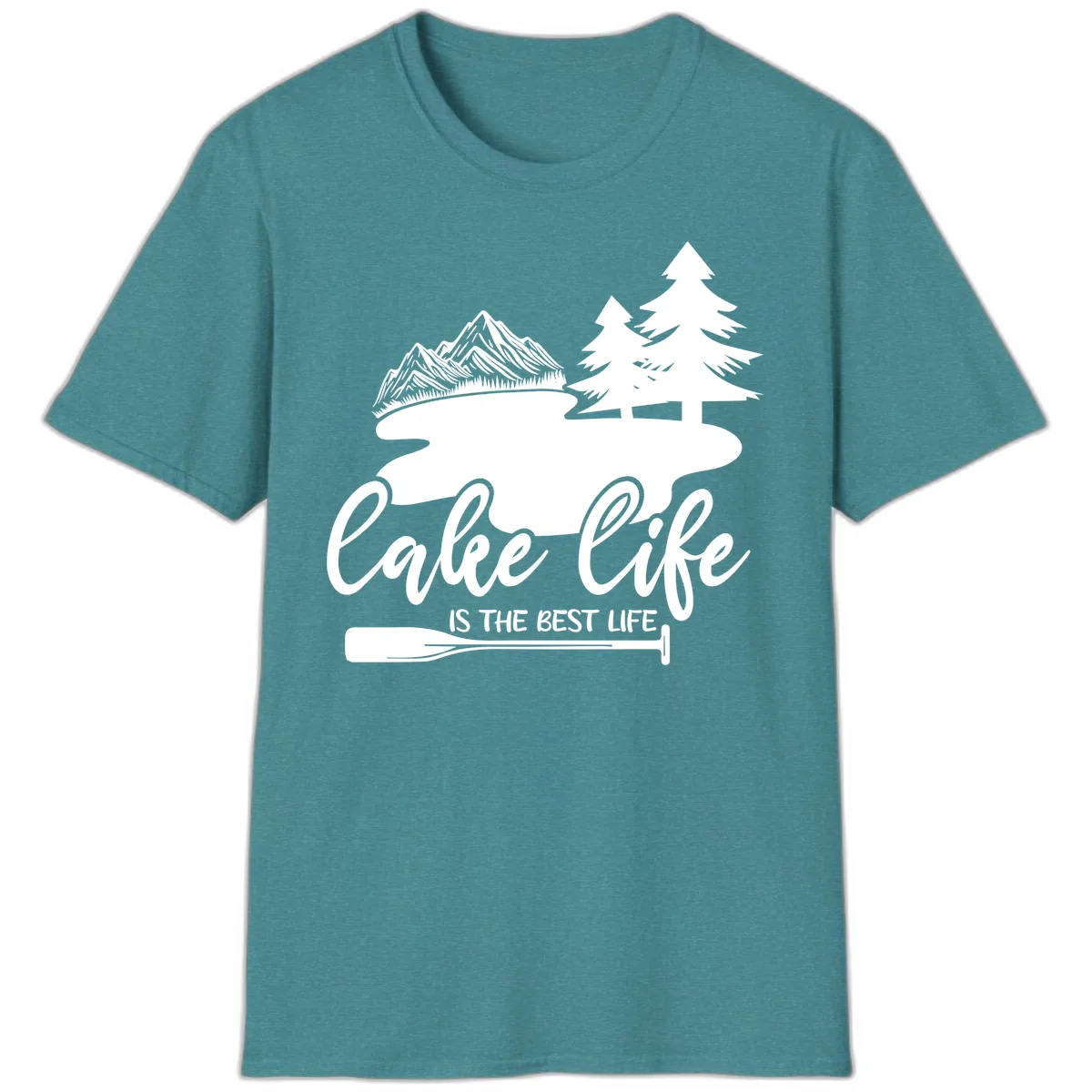 Lake Life Is The Best Life Design T-Shirt in Heather Galapagos Blue