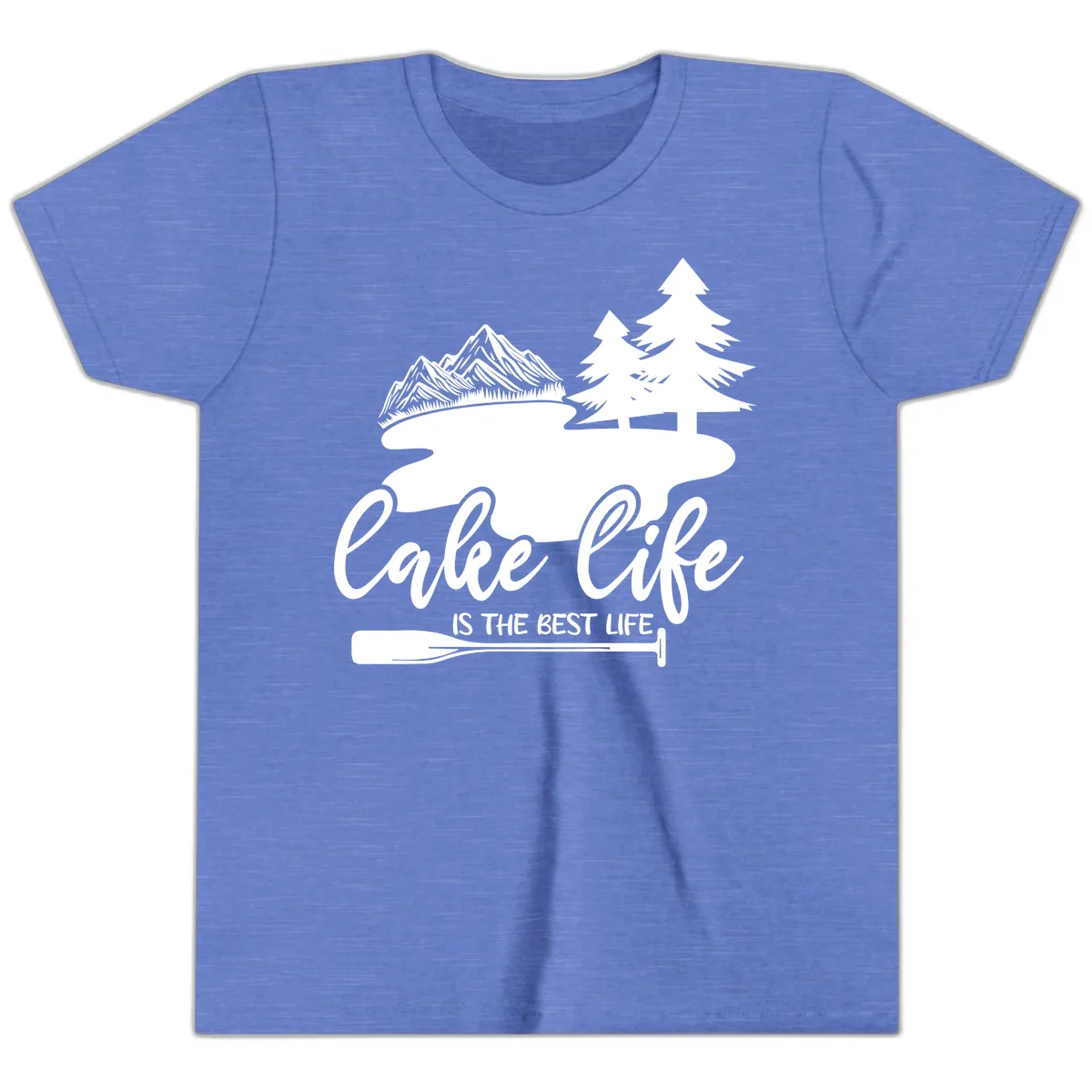 Lake Life Is The Best Life Design Youth T-Shirt in Heather Columbia Blue