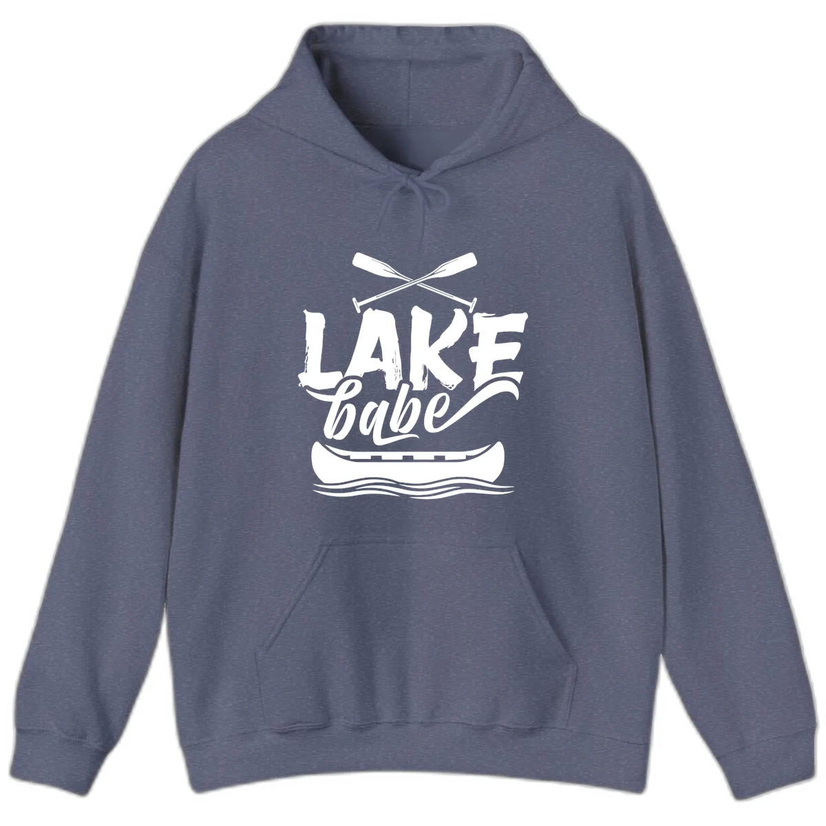 Lake Babe Canoe Design Hoodie in Heather Navy