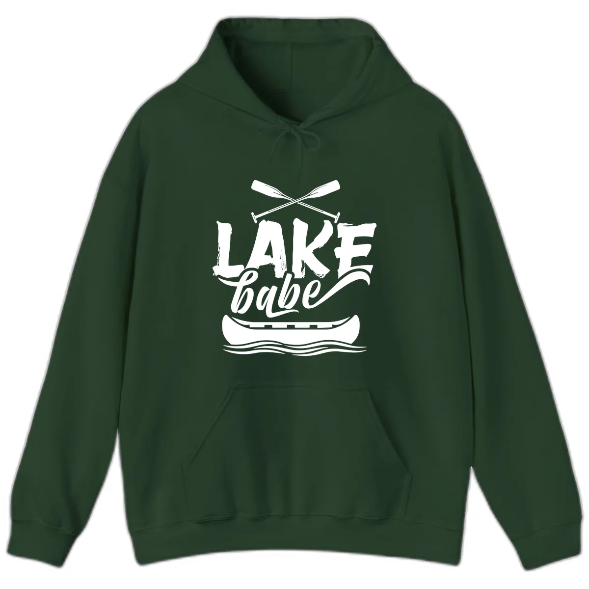 Lake Babe Canoe Design Hoodie in Forest Green