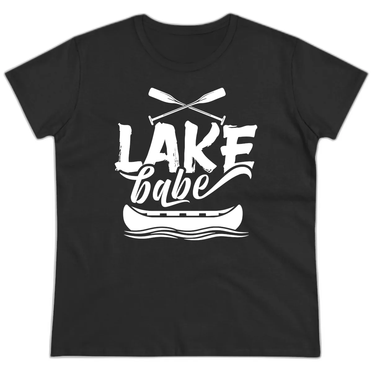 Lake Babe Canoe Design Ladies Tee in Black
