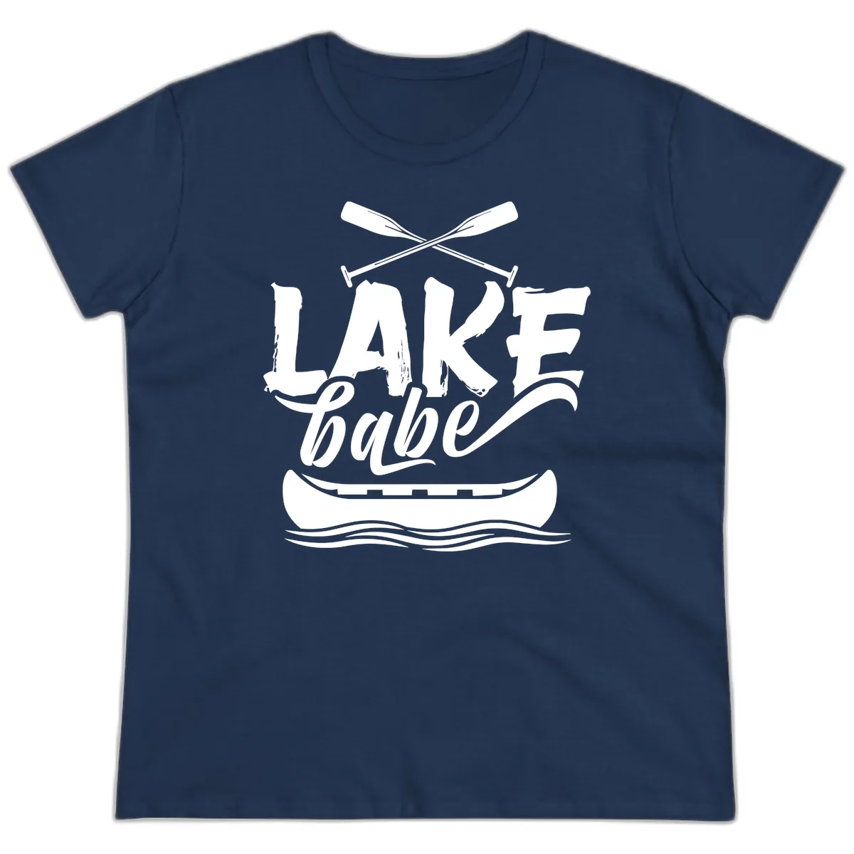 Lake Babe Canoe Design Ladies Tee in Navy