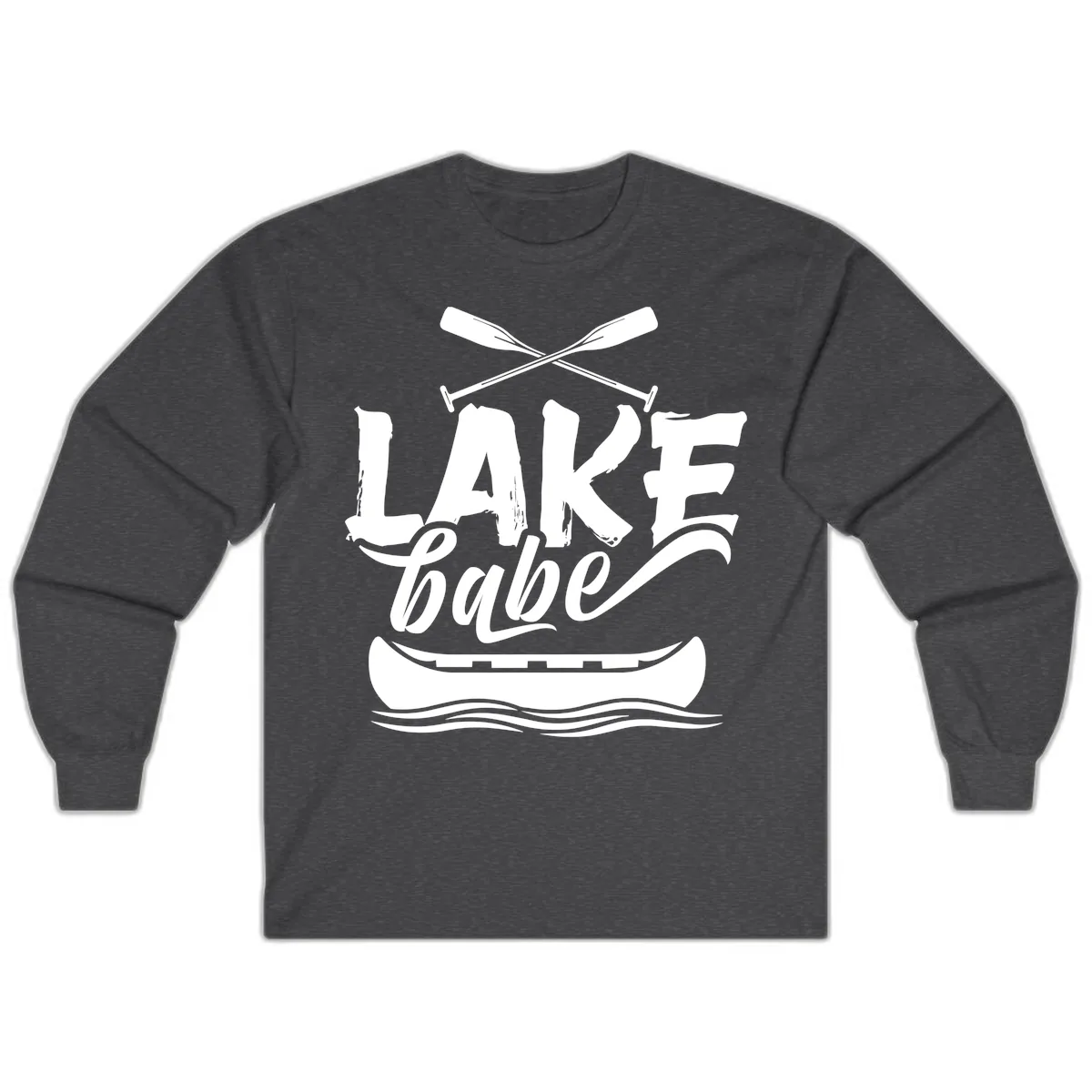 Lake Babe Canoe Design Long Sleeve in Dark Heather