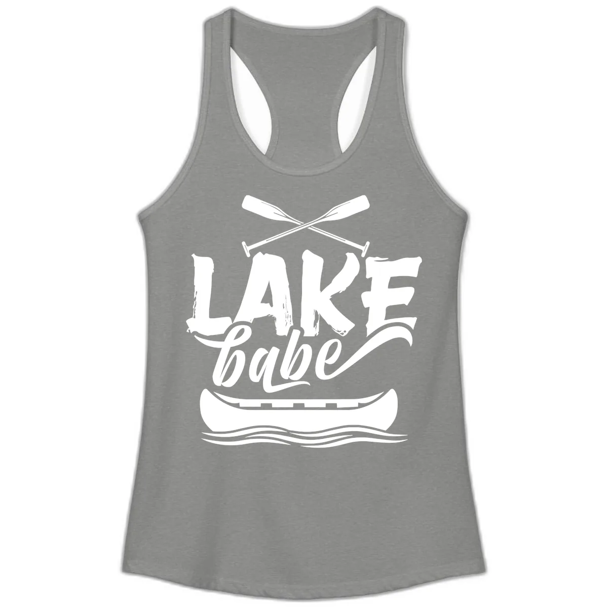 Lake Babe Canoe Design Ladies Tank in Heather Grey