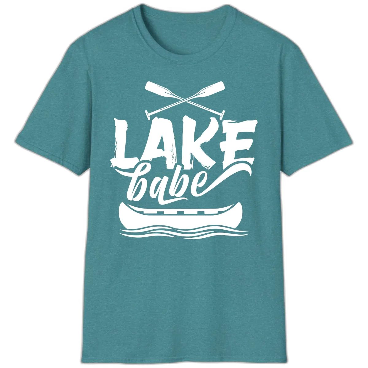 Lake Babe Canoe Design T-Shirt in Heather Galapagos Blue