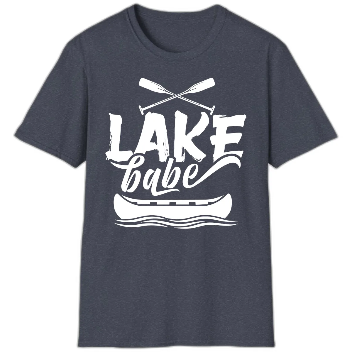 Lake Babe Canoe Design T-Shirt in Heather Navy