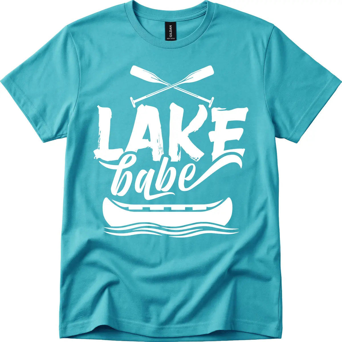 Lake Babe Canoe Design T-Shirt in Tropical Blue
