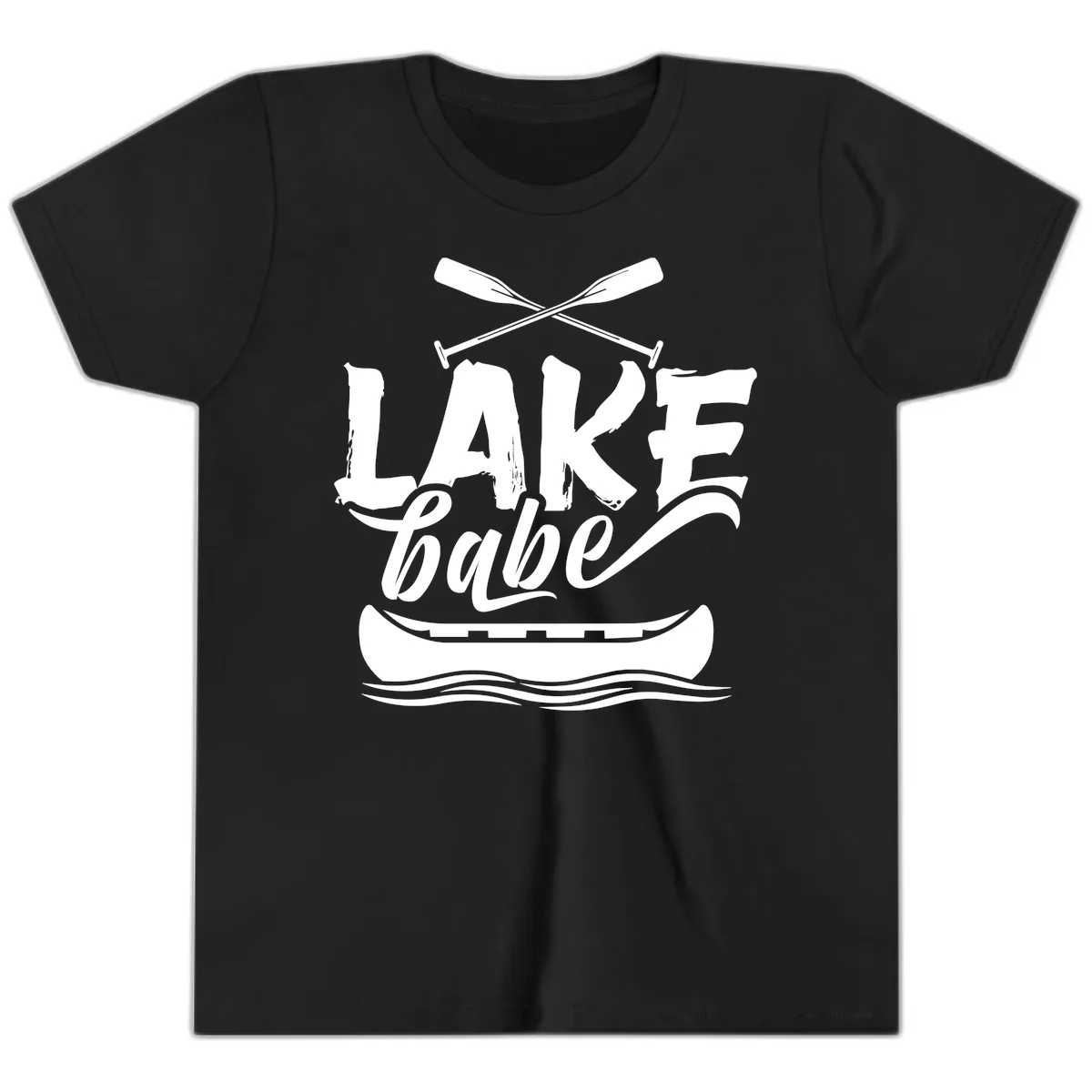 Lake Babe Canoe Design Youth T-Shirt in Black