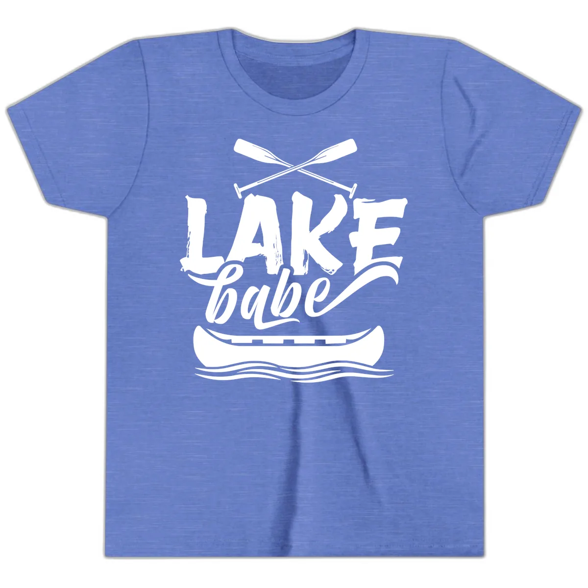 Lake Babe Canoe Design Youth T-Shirt in Heather Columbia Blue