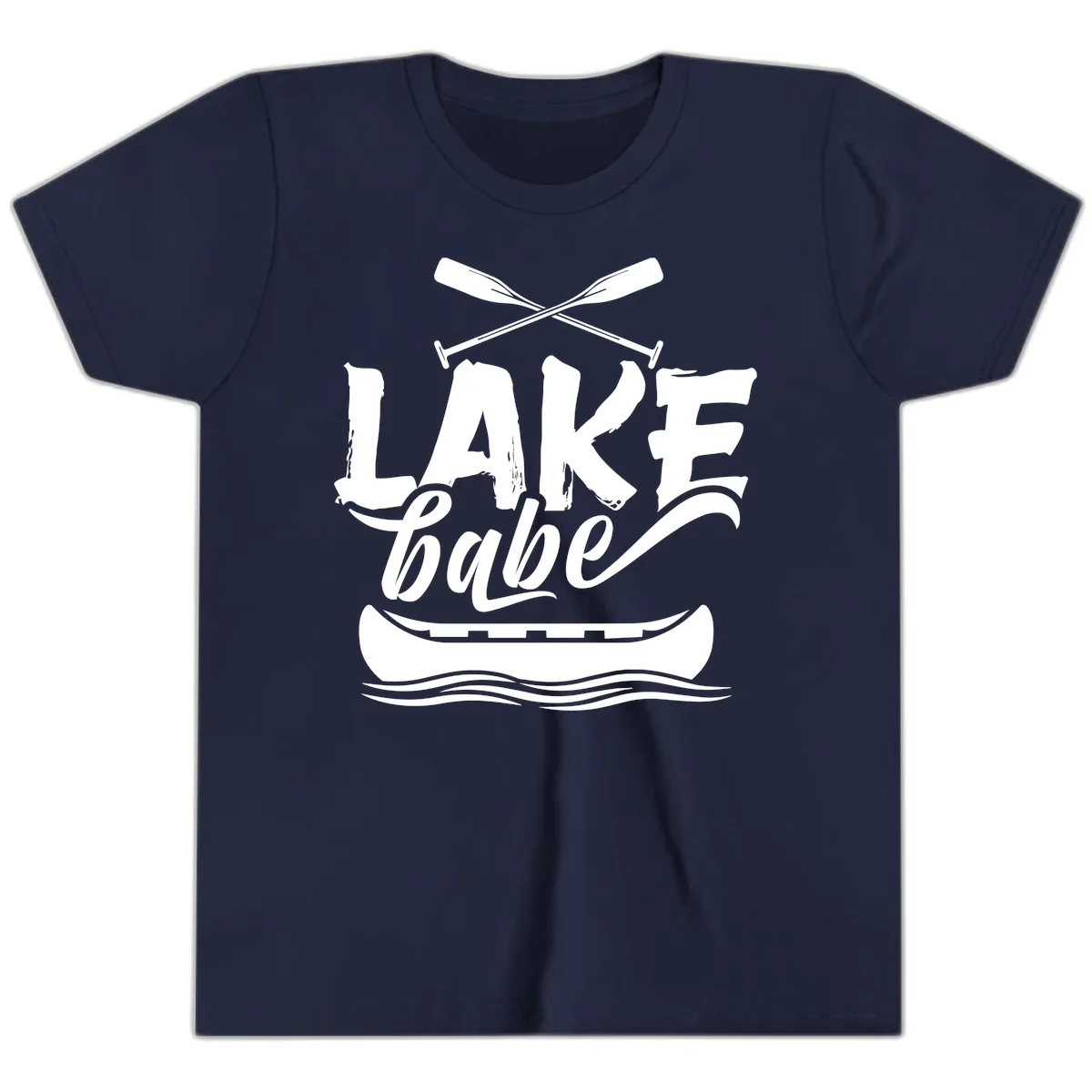 Lake Babe Canoe Design Youth T-Shirt in Navy
