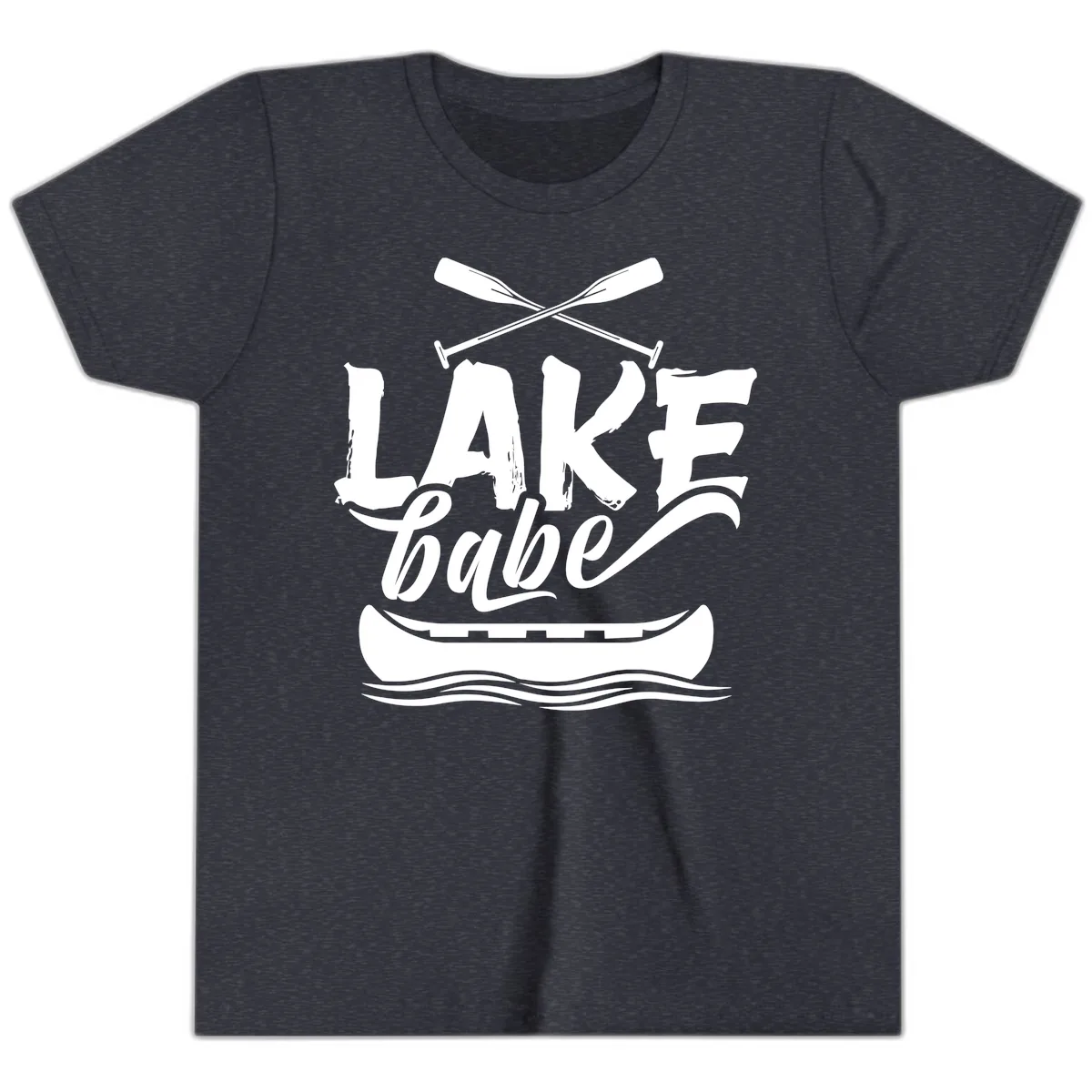 Lake Babe Canoe Design Youth T-Shirt in Heather Navy