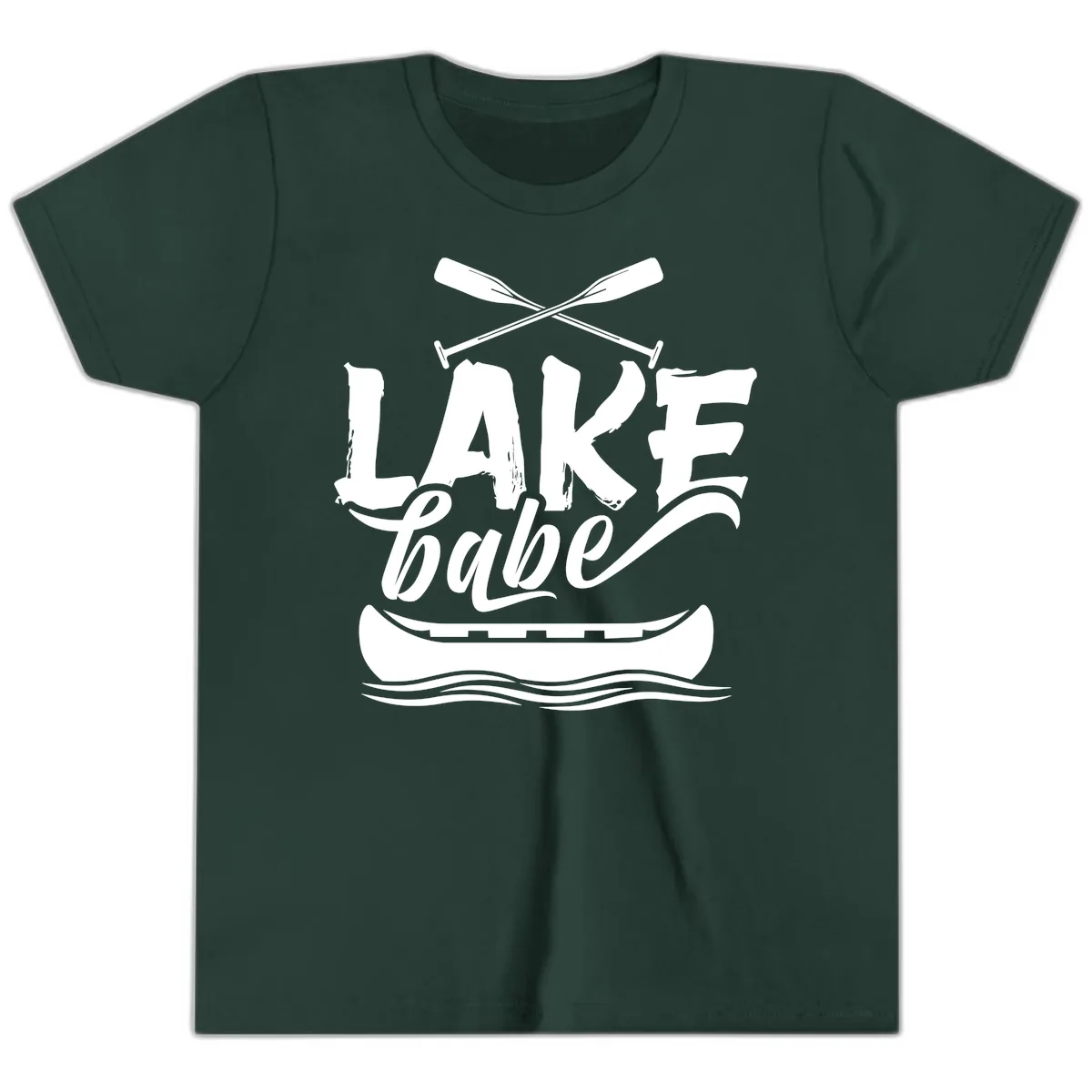 Lake Babe Canoe Design Youth T-Shirt in Forest
