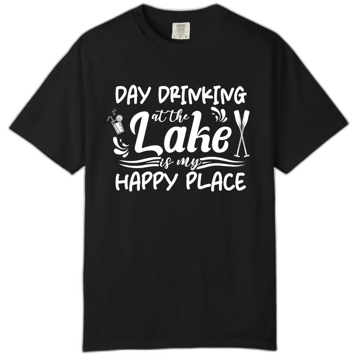 Day Drinking At The Lake Happy Place Comfort Color in Black