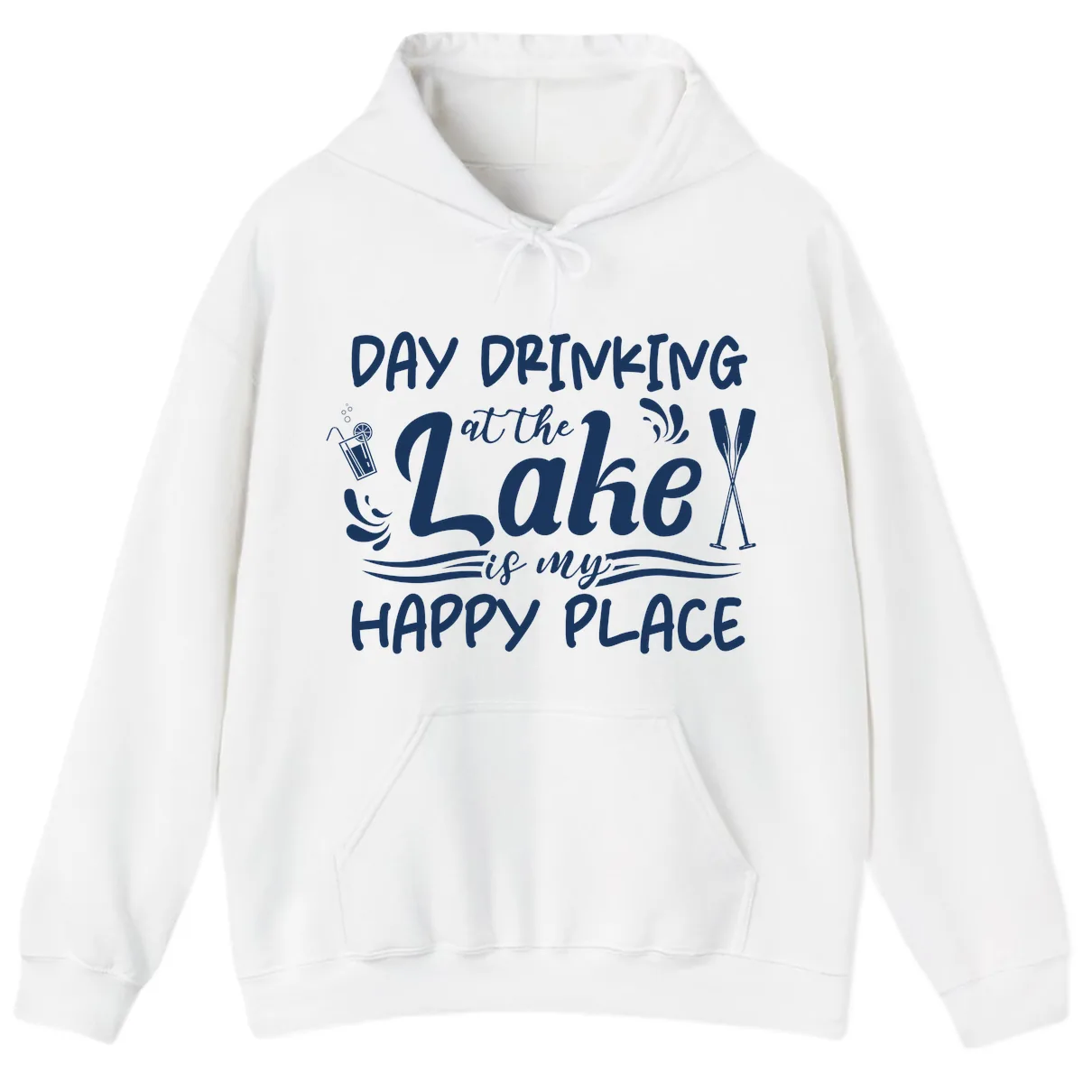 Day Drinking At The Lake Happy Place Hoodie in White