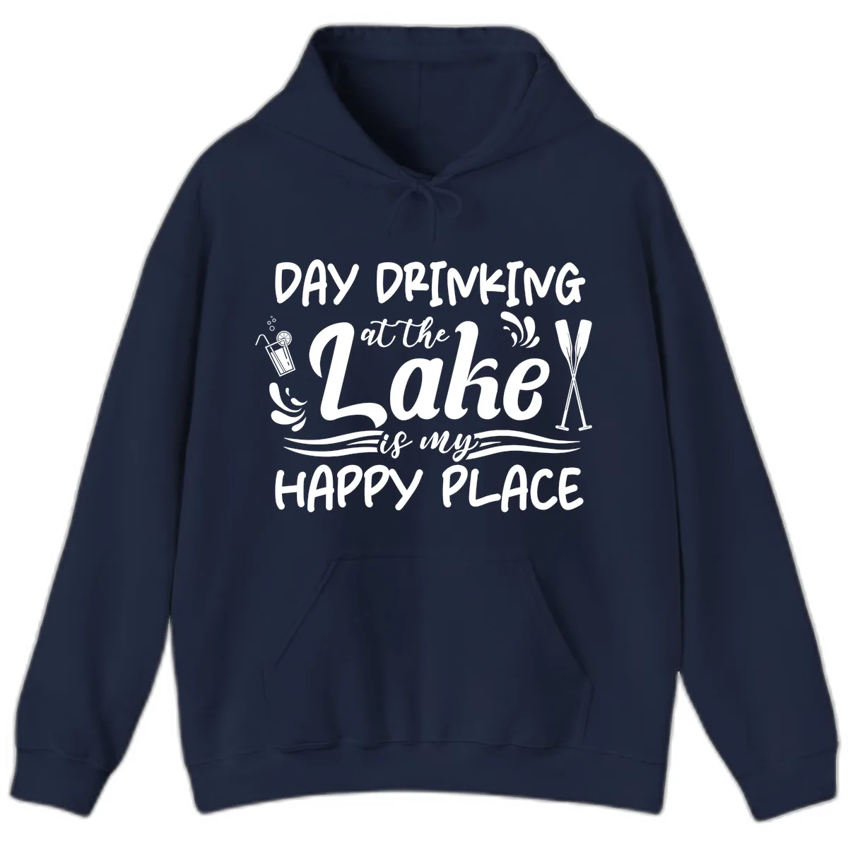 Day Drinking At The Lake Happy Place Hoodie in Navy