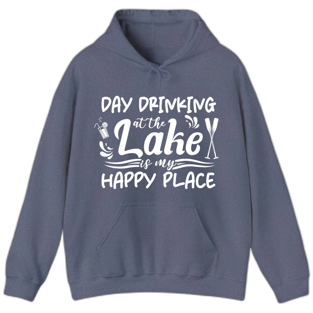Day Drinking At The Lake Happy Place Hoodie in Heather Navy