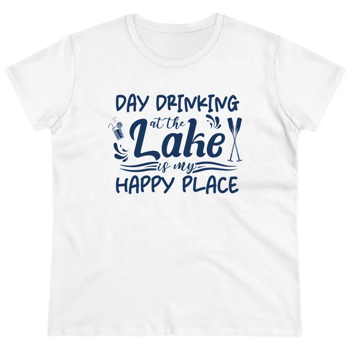 Day Drinking At The Lake Happy Place Ladies Tee in White