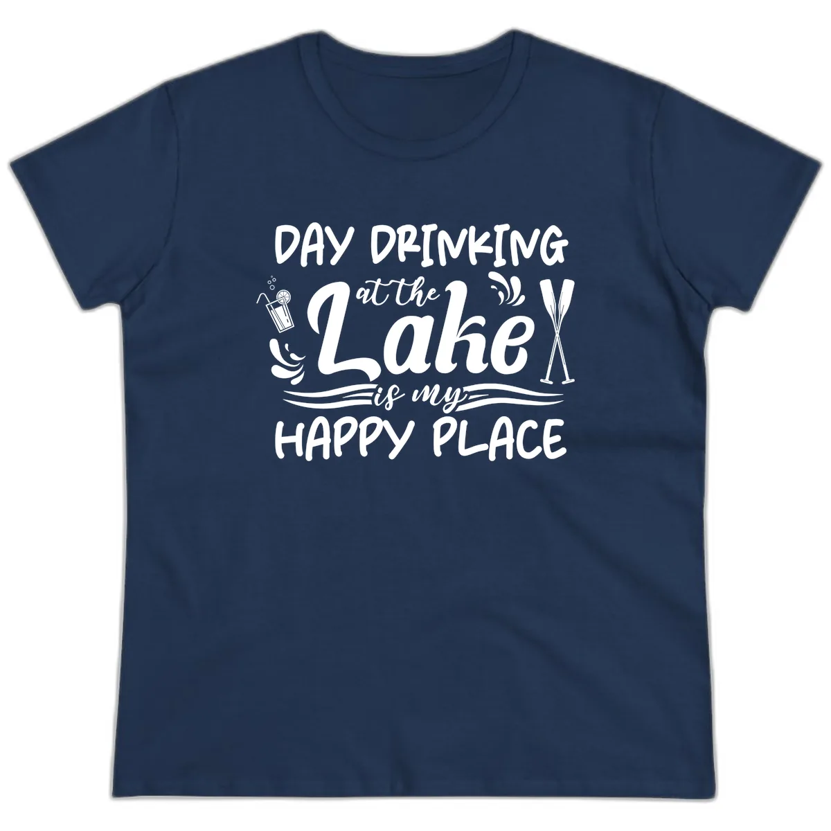Day Drinking At The Lake Happy Place Ladies Tee in Navy