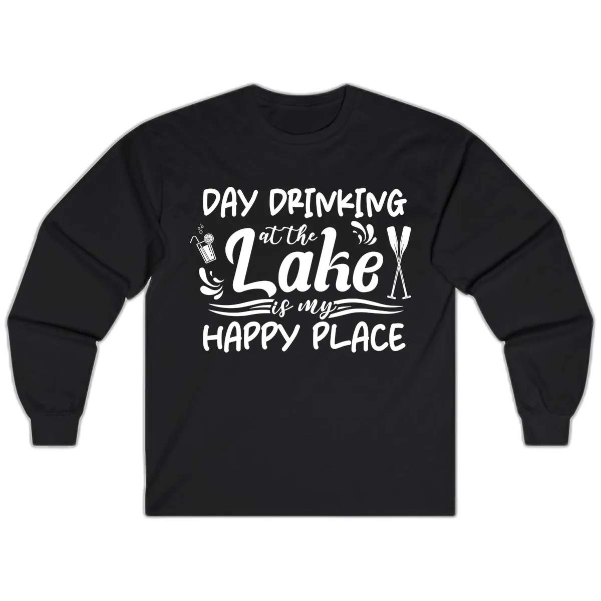 Day Drinking At The Lake Happy Place Long Sleeve in Black