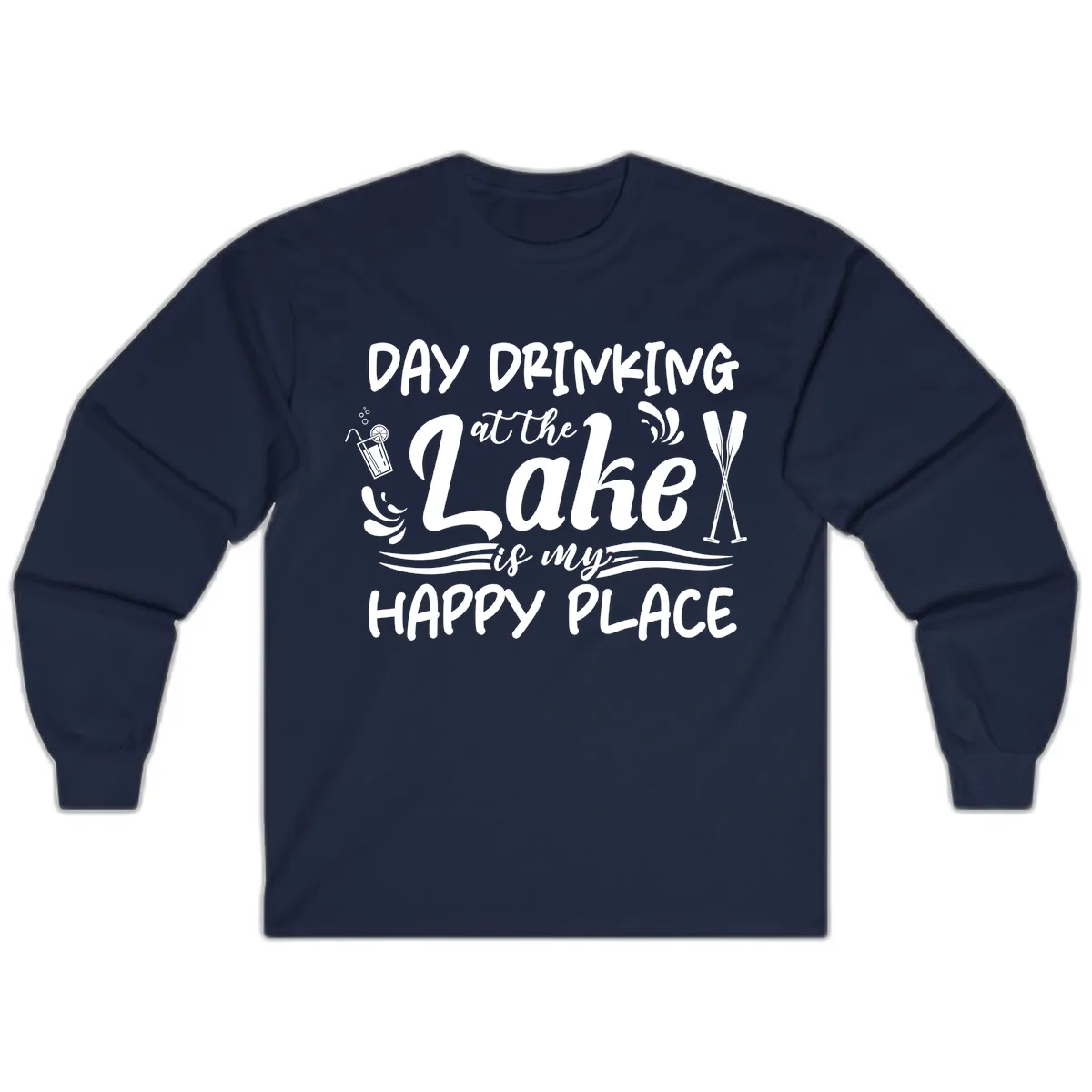 Day Drinking At The Lake Happy Place Long Sleeve in Navy