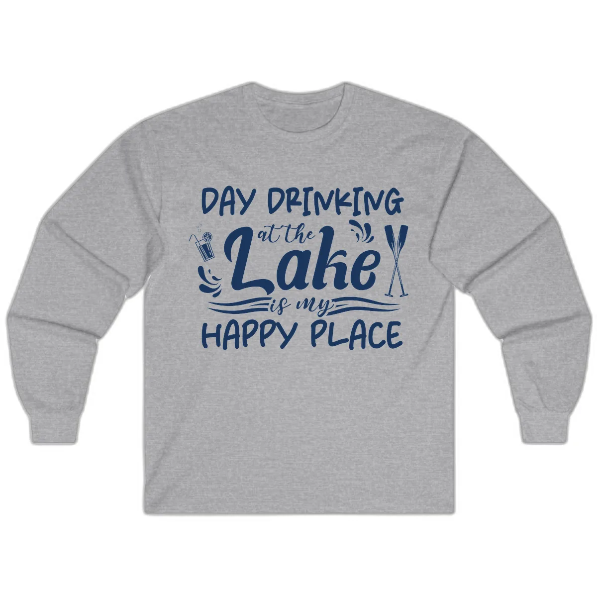 Day Drinking At The Lake Happy Place Long Sleeve in Sport Grey