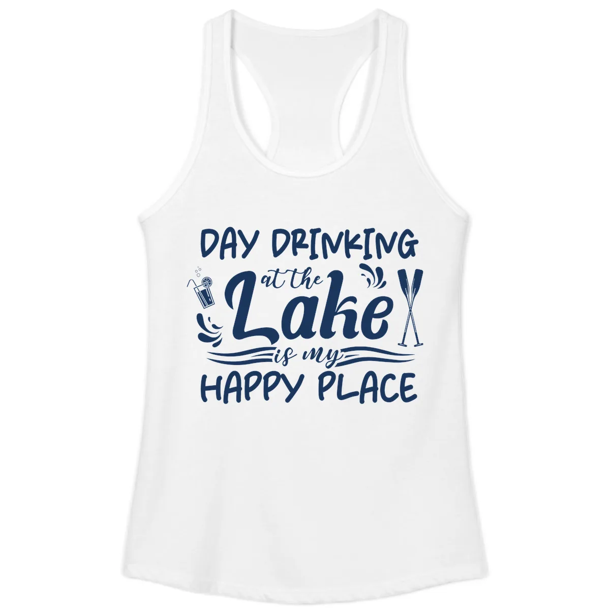 Day Drinking At The Lake Happy Place Ladies Tank in White