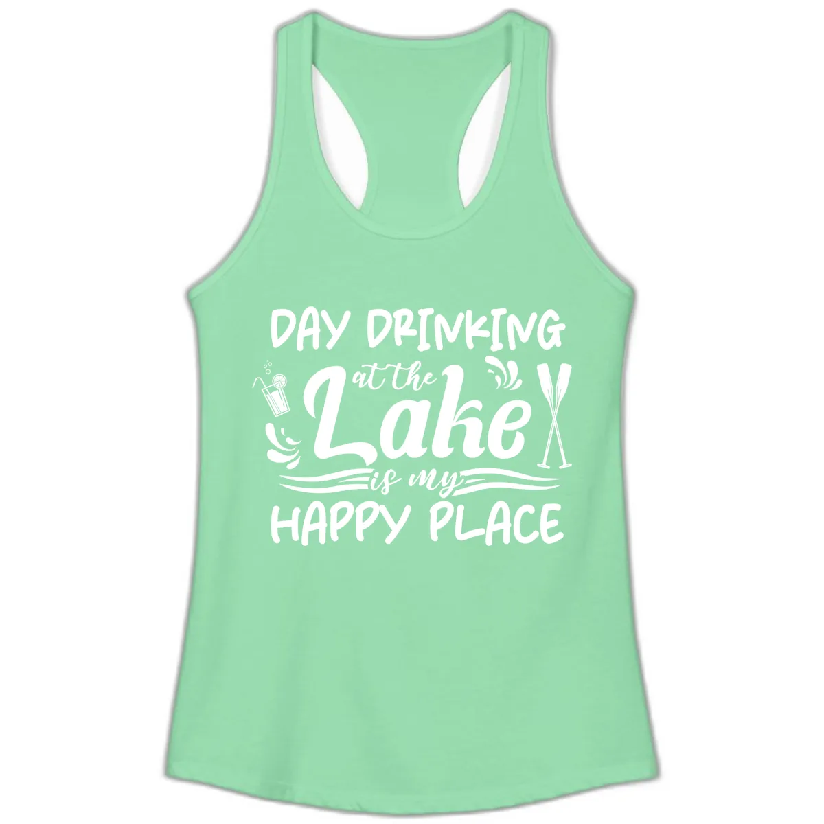 Day Drinking At The Lake Happy Place Ladies Tank in Solid Mint