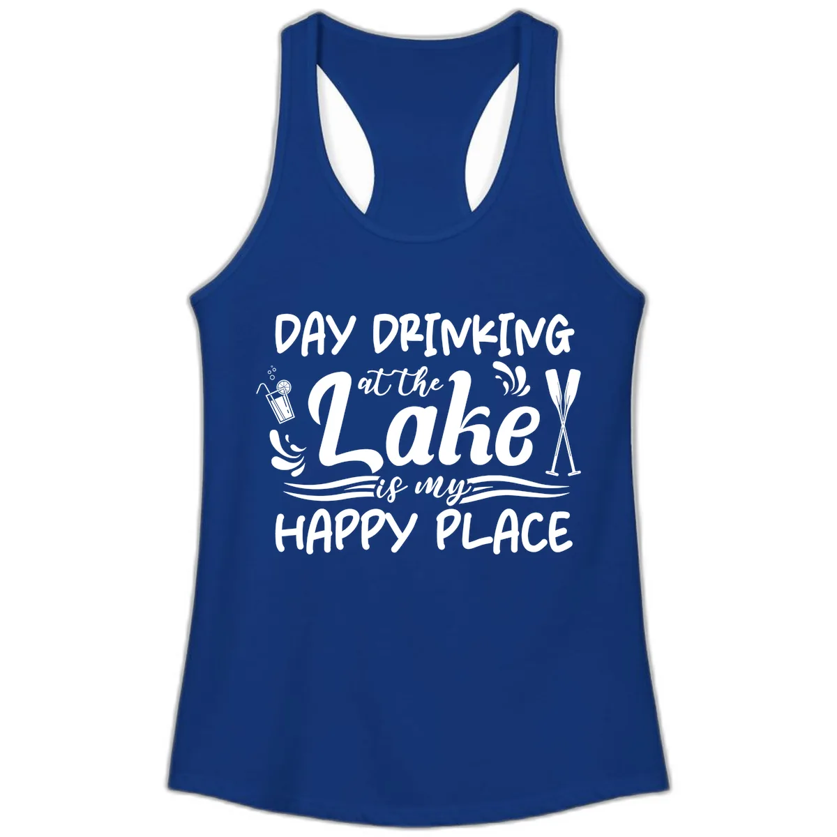 Day Drinking At The Lake Happy Place Ladies Tank in Solid Royal