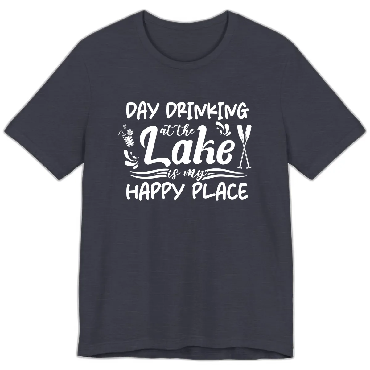Day Drinking At The Lake Happy Place Premium T-Shirt in Heather Midnight Navy