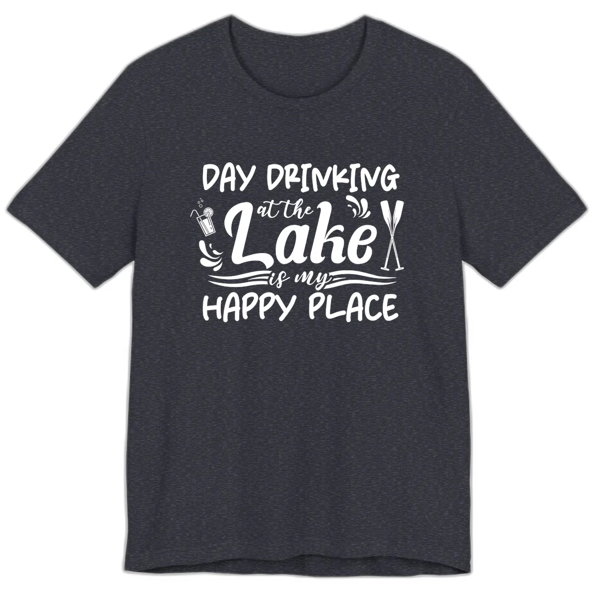 Day Drinking At The Lake Happy Place Premium T-Shirt in Heather Navy