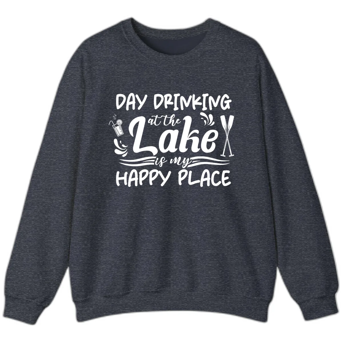 Day Drinking At The Lake Happy Place Sweatshirt in Heather Sport Dark Navy