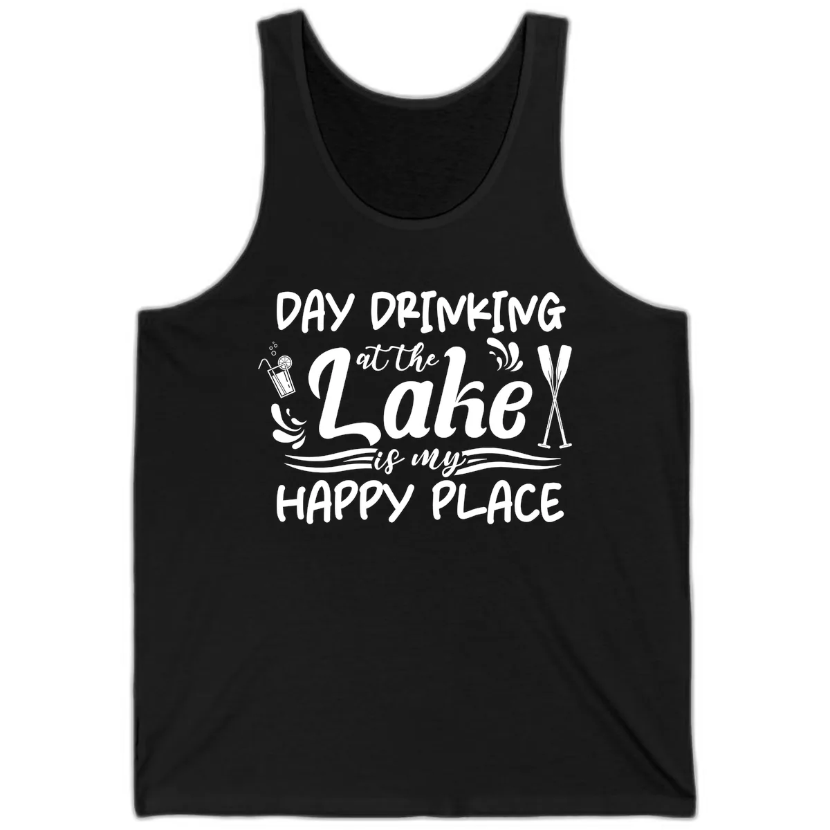 Day Drinking At The Lake Happy Place Tank in Black