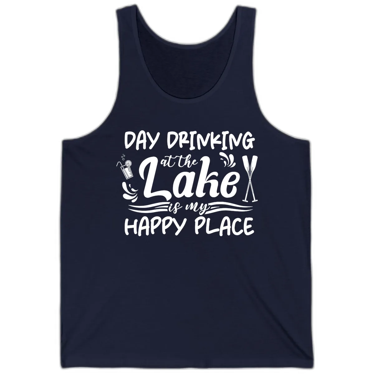 Day Drinking At The Lake Happy Place Tank in Navy