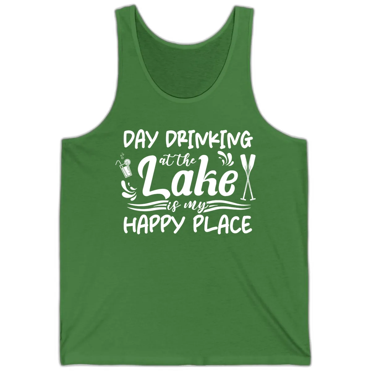 Day Drinking At The Lake Happy Place Tank in Leaf