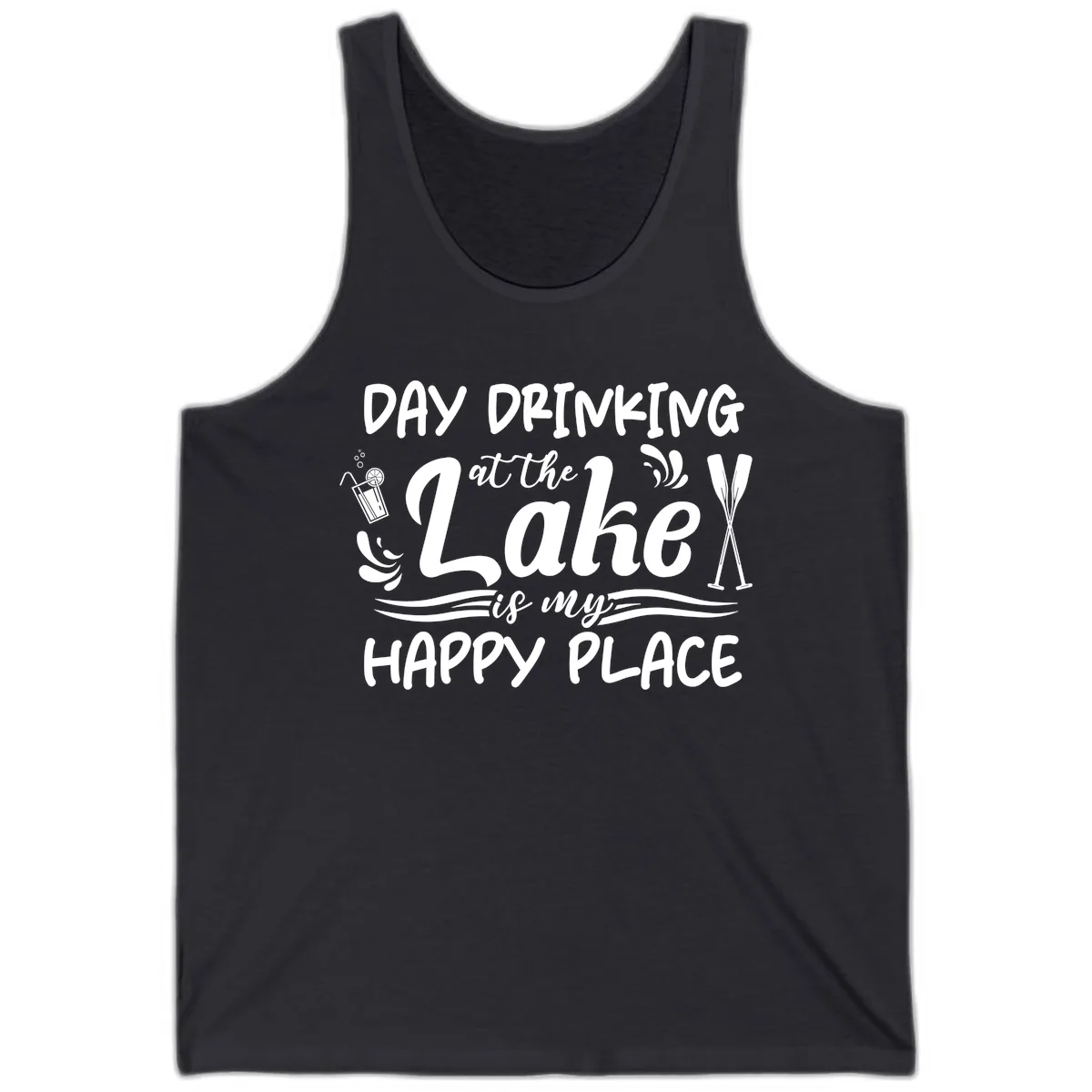 Day Drinking At The Lake Happy Place Tank in Dark Grey