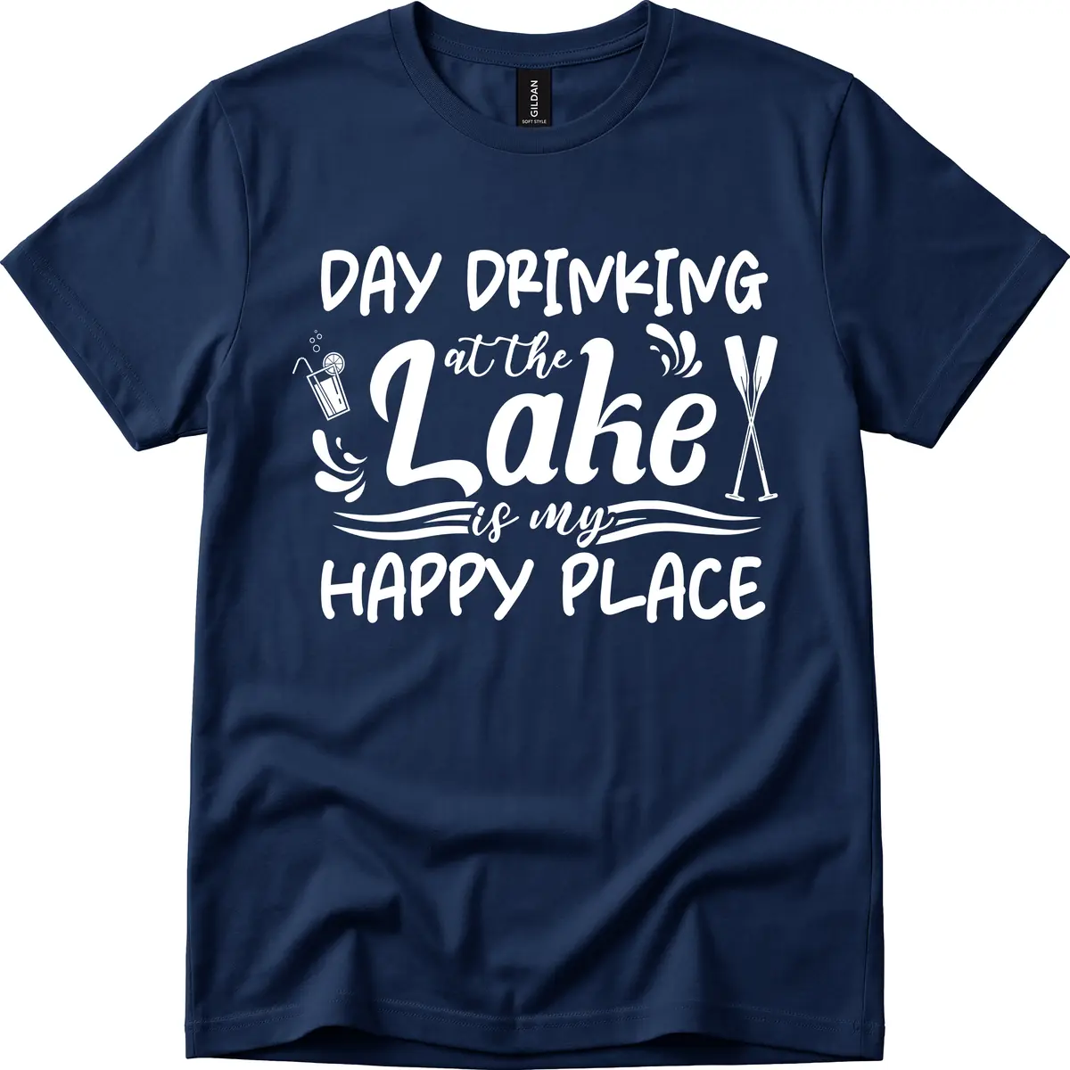 Day Drinking At The Lake Happy Place T-Shirt in Navy