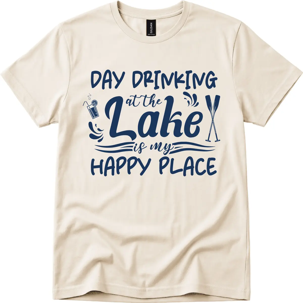 Day Drinking At The Lake Happy Place T-Shirt in Natural