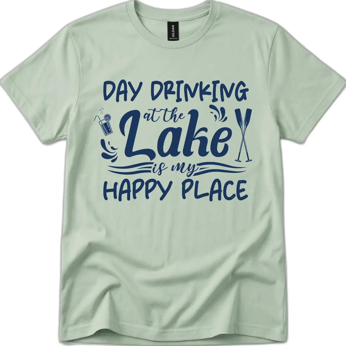 Day Drinking At The Lake Happy Place T-Shirt in Sage