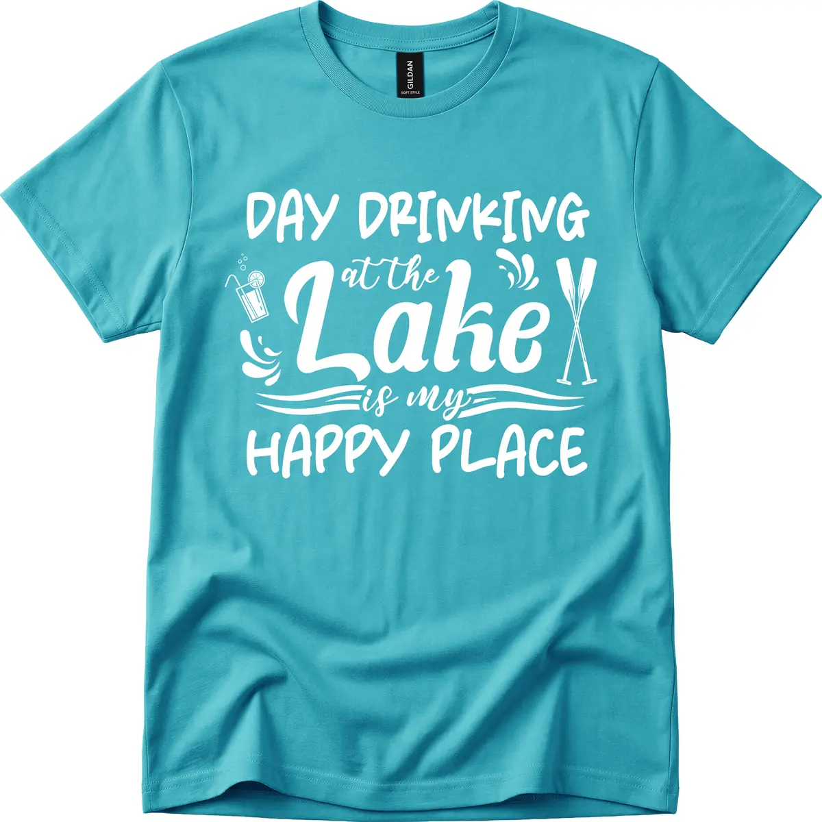 Day Drinking At The Lake Happy Place T-Shirt in Tropical Blue
