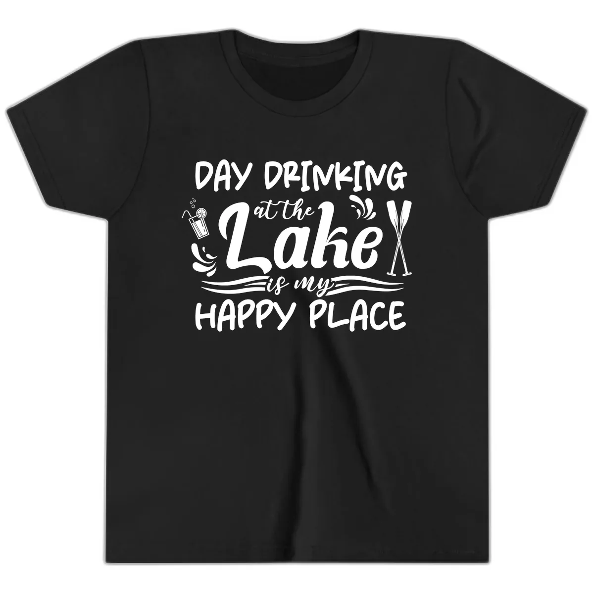 Day Drinking At The Lake Happy Place Youth T-Shirt in Black