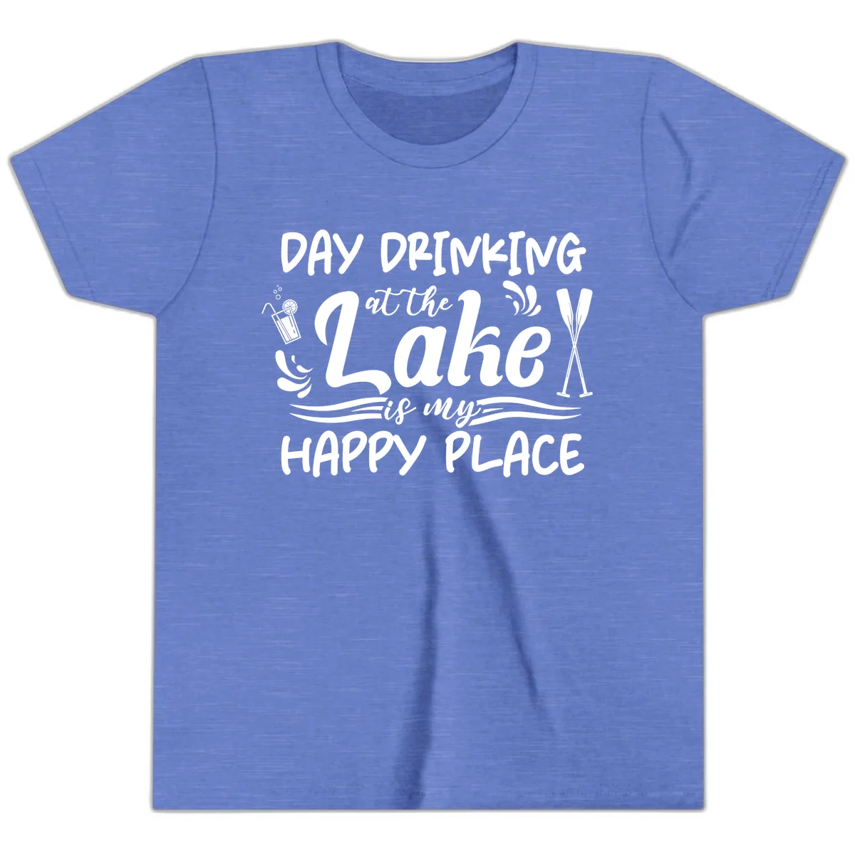 Day Drinking At The Lake Happy Place Youth T-Shirt in Heather Columbia Blue