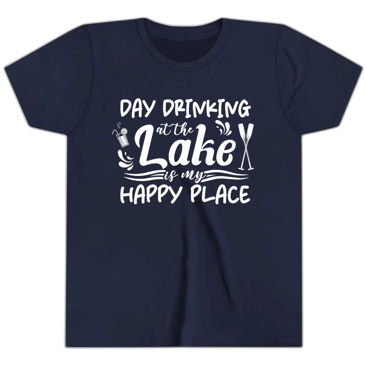 Day Drinking At The Lake Happy Place Youth T-Shirt in Navy
