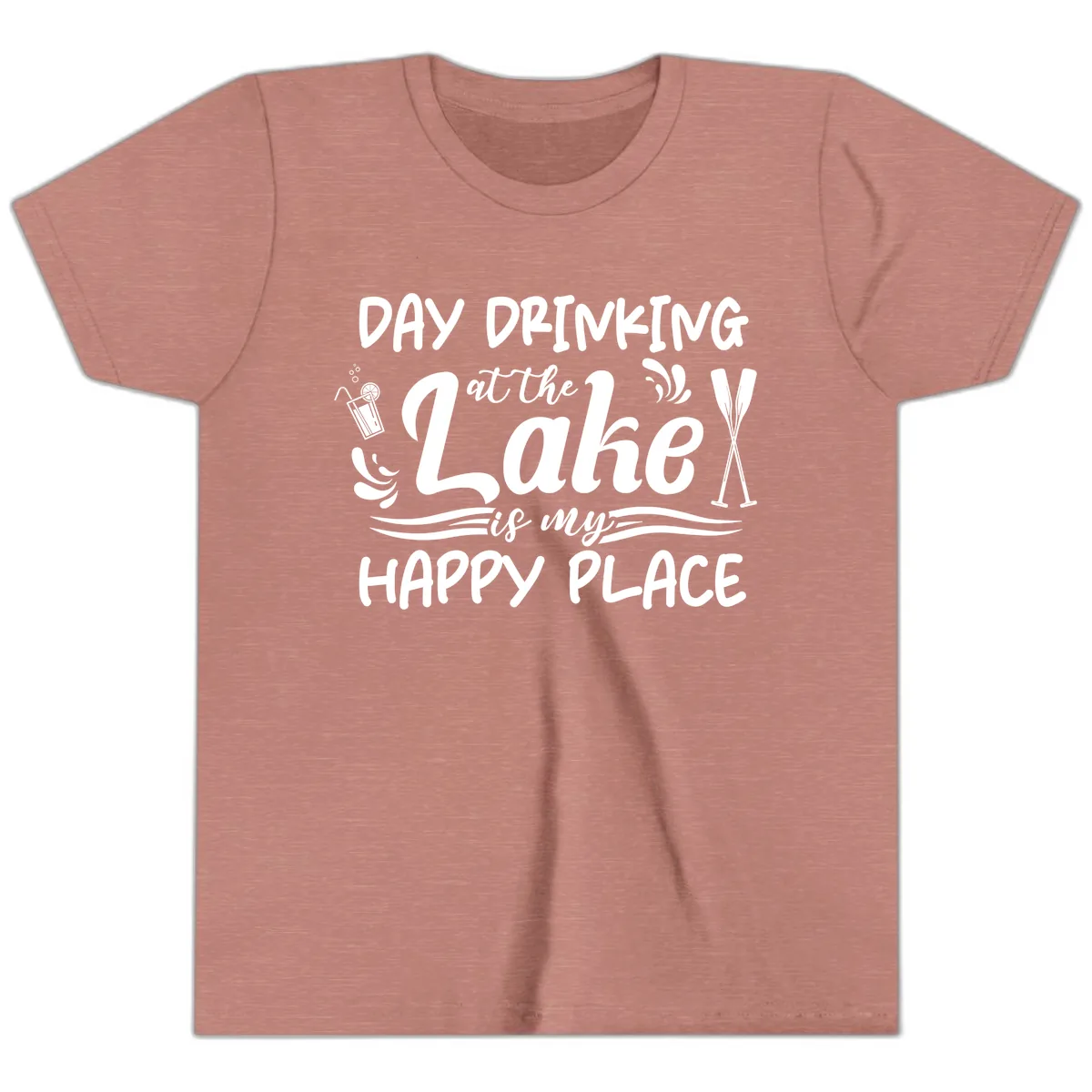 Day Drinking At The Lake Happy Place Youth T-Shirt in Heather Mauve