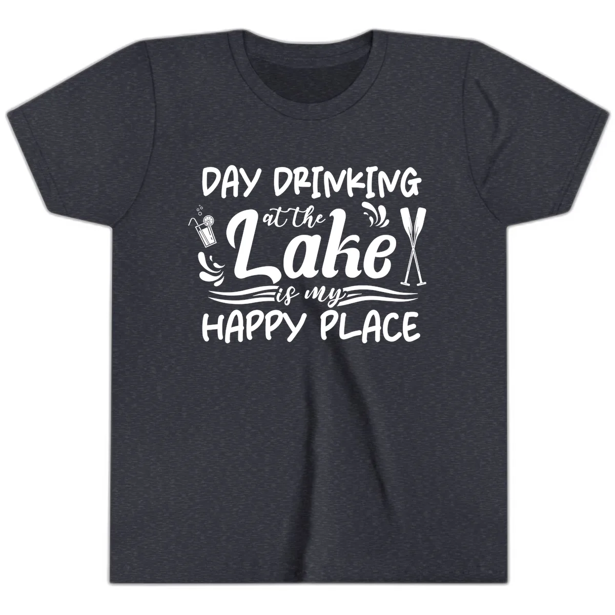Day Drinking At The Lake Happy Place Youth T-Shirt in Heather Navy
